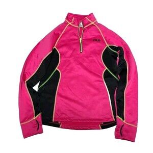Fila Sport Womens Running Pullover Jacket Pink Fleece Lining 1/4 Zip Thumbhole M